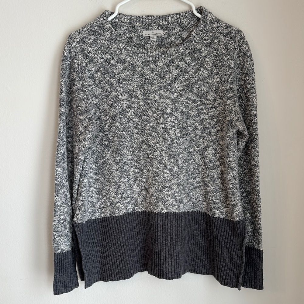 L.L. Bean Signature Women Gray speckled color block linen blend knit Sweater SM